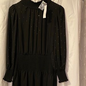 White house Black Market,Elegant Black  long  sleeves Smocked Dress